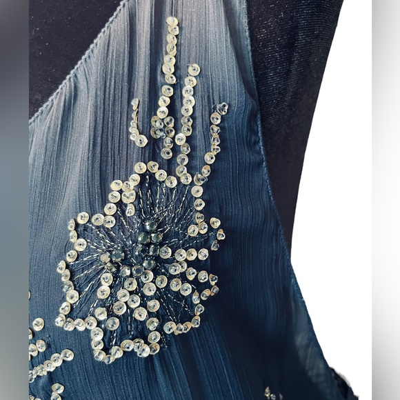 H&M Autumn Collection Blue Silver Sheer Chiffon Beaded Sequin Glam Gatsby Dress - Picture 2 of 8